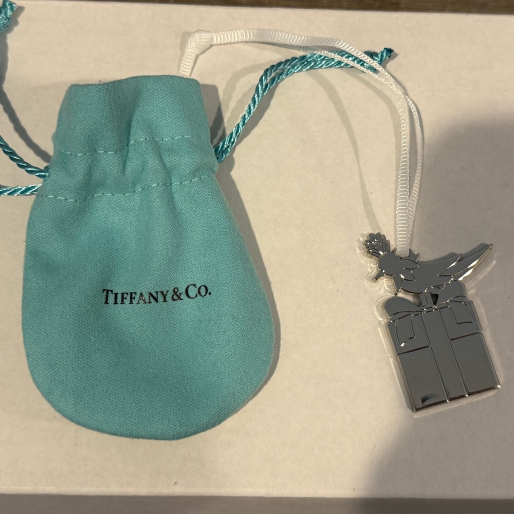 Tiffany & Co. Silver Ornament with White Ribbon